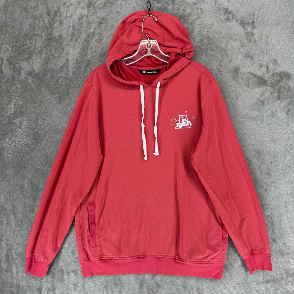 TravisMathew Hoodie Mens L Golf Cart Graphic Red Pullover EUC